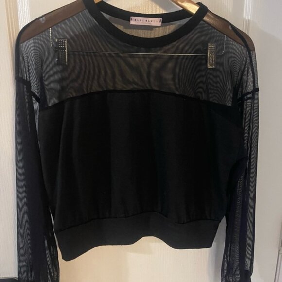 Blue Blush Black Mesh Blouse - Picture 1 of 3